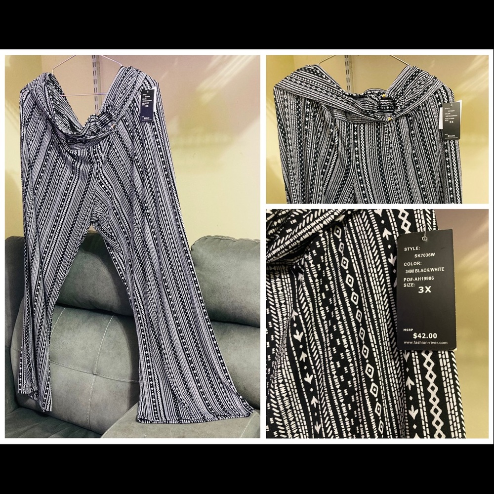 Black White Stripes Women Pants l Size 3X NWT